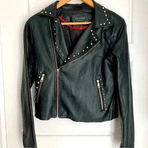 Faux black leather studded moto jacket-  Sz Small